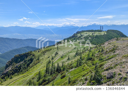 View of the mountains and cityscape of Shinshu from Utsukushigahara Plateau 136846844