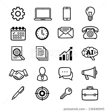 Business, IT, and digital marketing icon set (AI, chat, analysis, and goal) flat Business, IT, and digital marketing icon set (AI, chat, analysis, and goal) flat 136846945