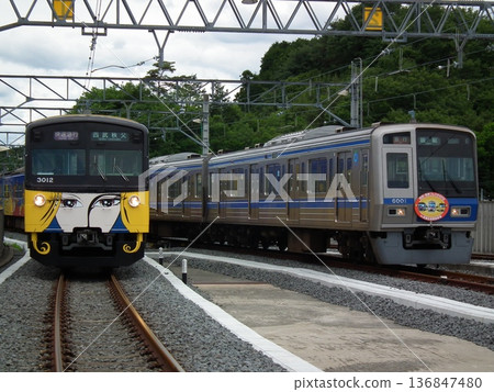 Seibu 3000 series 3011F and 6000 series 6101F on display at Musashigaoka Seibu 3000 series 3011F and 6000 series 6101F on display at Musashigaoka 136847480