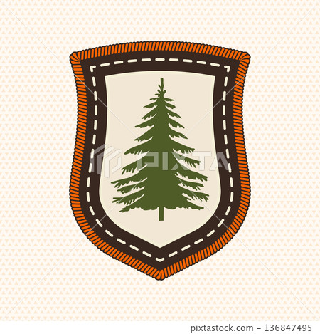 Scout badge with Pine tree. Vector. Merit patch, sticker for camping outdoor and academic activities 136847495