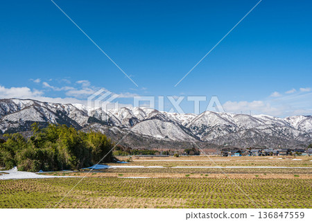 Rural scenery of Makino Town in early spring, Takashima City, Shiga Prefecture Rural scenery of Makino Town in early spring, Takashima City, Shiga Prefecture 136847559
