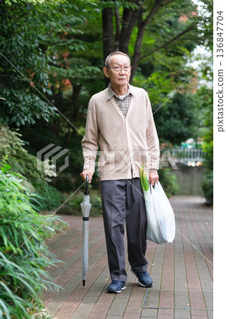 Senior man returning from shopping 136847704