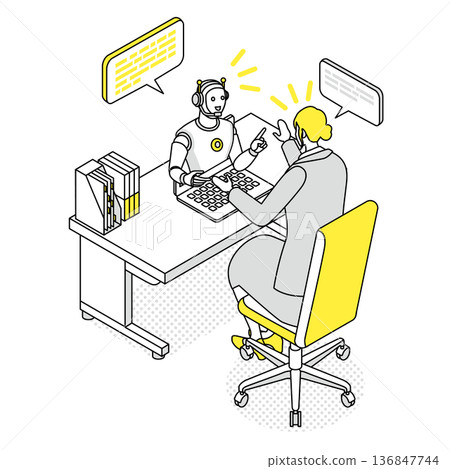A woman consults with AI to improve her work 136847744