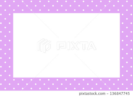Purple rectangle frame with polka dot pattern for card print, polaroid photo, ad template, poster, book cover, notepad, sticky note, memo, banner, border, postcard, standee, paper design, decoration 136847745