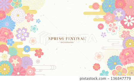 Spring Japanese style floral background Spring Japanese style floral background 136847779