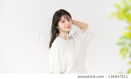 Middle-aged woman portrait hair care Middle-aged woman portrait hair care 136847921