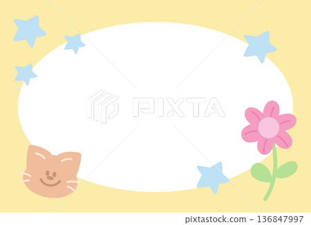 Yellow rectangle frame with cat, flowers, star pattern for animal print, polaroid photo, ad template, social media, poster, notepad, sticky note, memo, banners, border, postcard, pet shop, vet Yellow rectangle frame with cat, flowers, star pattern for animal print, polaroid photo, ad template, social media, poster, notepad, sticky note, memo, banners, border, postcard, pet shop, vet 136847997