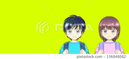 Anime-style illustration of elementary school boys and girls carrying school bags Anime-style illustration of elementary school boys and girls carrying school bags 136848082