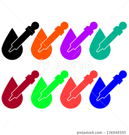 Pipette dropper with a big drop. Set of colorful bright vector illustrations and icons. Editable template. 136848505