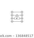 Electric fence icon with high voltage sign in triangle. Isolated vector illustration on white background. 136848517