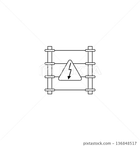 Electric fence icon with high voltage sign in triangle. Isolated vector illustration on white background. Electric fence icon with high voltage sign in triangle. Isolated vector illustration on white background. 136848517