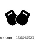 Two kettlebells together. Black silhouette. Vector illustration. Isolated drawing on white background. 136848523