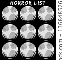 Horror list. Design template. Vector mystical spooky scary theme on black background.  136848526