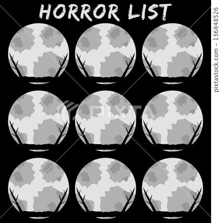 Horror list. Design template. Vector mystical spooky scary theme on black background. Horror list. Design template. Vector mystical spooky scary theme on black background. 136848526