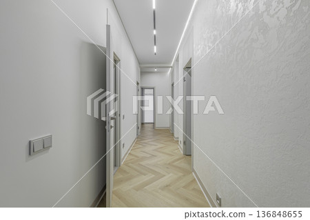 Perspective of Modern Bright Hallway with Linear Lighting Perspective of Modern Bright Hallway with Linear Lighting 136848655