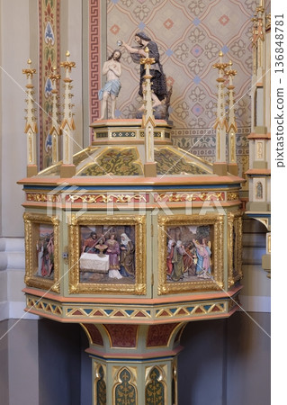 Baptismal font in the church of Saint Matthew in Stitar, Croatia Baptismal font in the church of Saint Matthew in Stitar, Croatia 136848781