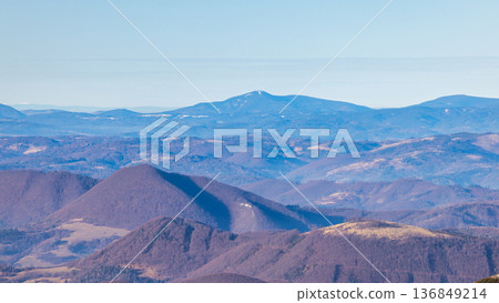 Panoramic View of Majestic Mountain Ranges. View from The Mala Fatra national park in Slovakia, Europe. 136849214