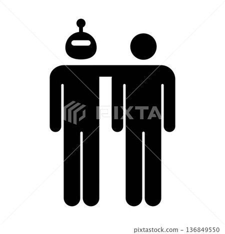 AI and Human Teamwork Collaboration Icon, Artificial intelligence robot with human figures representing AI integration AI and Human Teamwork Collaboration Icon, Artificial intelligence robot with human figures representing AI integration 136849550