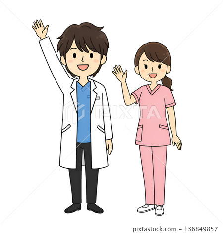 教師和工作人員（揮手） 136849857