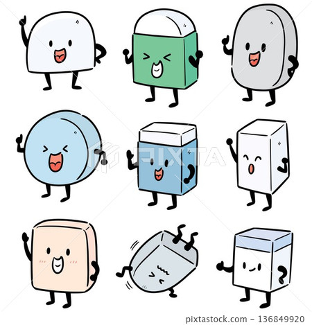 vector set of eraser cartoon vector set of eraser cartoon 136849920