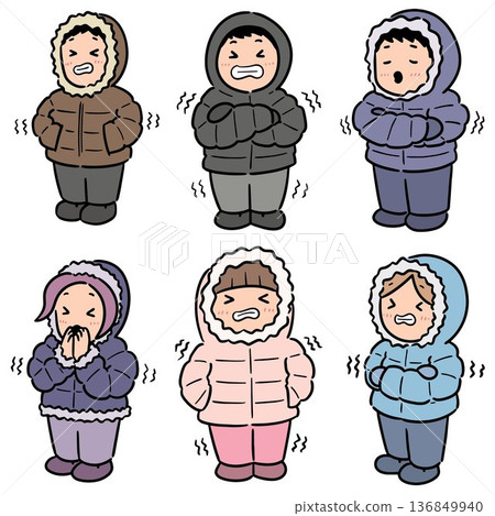 vector set of people in winter clothes vector set of people in winter clothes 136849940