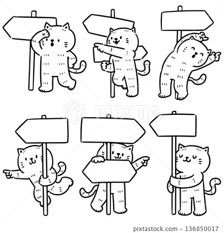 vector set of cat and direction post 136850017