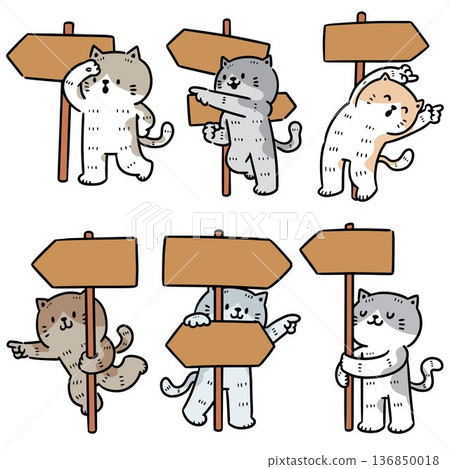 vector set of cat and direction post vector set of cat and direction post 136850018