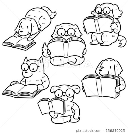 vector set of dog reading book 136850025
