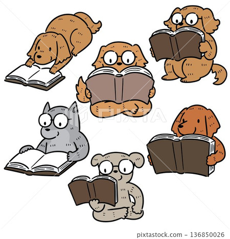 vector set of dog reading book vector set of dog reading book 136850026
