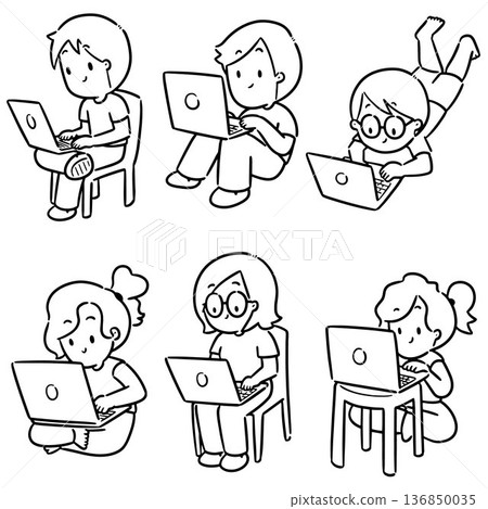 vector set of people using laptop vector set of people using laptop 136850035