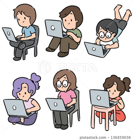 vector set of people using laptop vector set of people using laptop 136850036