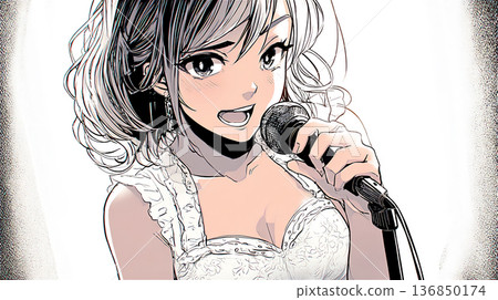 一個拿著麥克風的女人的插圖 136850174