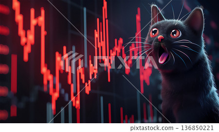 黑貓和股票圖表的插圖 136850221