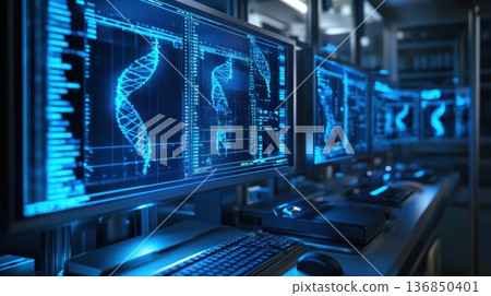 High-tech DNA analysis in futuristic laboratory 136850401