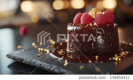 Gourmet Chocolate Dessert with Berries and Mint Gourmet Chocolate Dessert with Berries and Mint 136850411