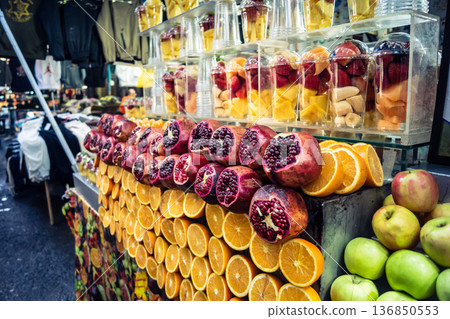 Tel Aviv, Israel, January 5, 2026 Daily life and morning bustle at the Carmel Market (Shuk HaCarmel 136850553