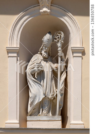 Saint Nicholas statue on the Parish Church of Saint Nicholas in Cakovec, Croatia Saint Nicholas statue on the Parish Church of Saint Nicholas in Cakovec, Croatia 136850788