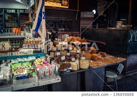 Tel Aviv, Israel, January 5, 2026 Daily life and morning bustle at the Carmel Market, Shuk HaCarmel 136850888
