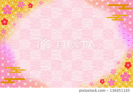 日式圖案邊框背景櫻花春季圖片 日式圖案邊框背景櫻花春季圖片 136851185