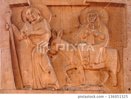 Flight to Egypt, Saint Lawrence church in Kleinostheim, Germany Flight to Egypt, Saint Lawrence church in Kleinostheim, Germany 136851325