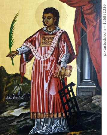 Saint Lawrence of Rome altarpiece in the Saint Lawrence church in Kleinostheim, Germany Saint Lawrence of Rome altarpiece in the Saint Lawrence church in Kleinostheim, Germany 136851330