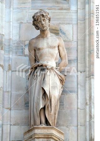 Celsus, statue on the Milan Cathedral, Duomo di Santa Maria Nascente, Milan, Lombardy, Italy 136851561