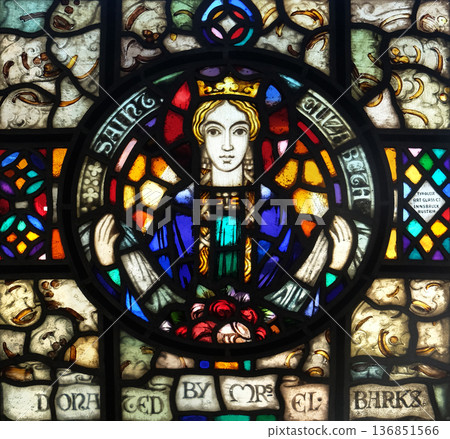 Saint Elizabeth of Hungary stained glass in the Blind Center Saint Raphael in Bolzano, Italy 136851566