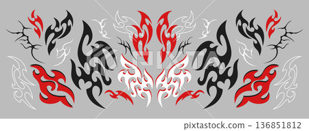 Neo tribal tattoo, celtic sigilism y2k gothic body ornaments in retro neotribal style Neo tribal tattoo, celtic sigilism y2k gothic body ornaments in retro neotribal style 136851812