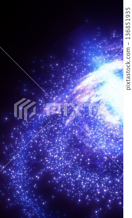 Blue cosmic particle wave with bright luminous core and sparkling starfield trail, futuristic space energy background 136851935