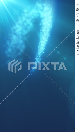 Bright blue particle stream curving upward with soft rays and glowing atmospheric light 136851966