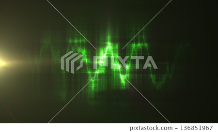 Abstract green glowing waveform with soft light trails, illustrating digital frequency signals, sound analysis, and flowing electronic energy Abstract green glowing waveform with soft light trails, illustrating digital frequency signals, sound analysis, and flowing electronic energy 136851967