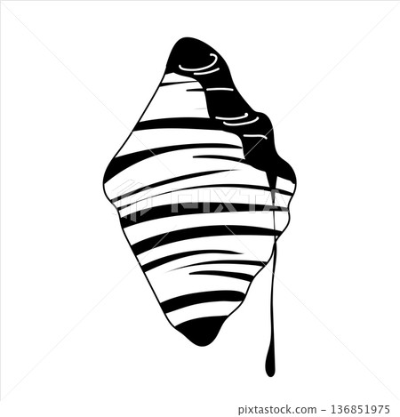 Black and white sketch of a sweet croissant with dripping melted chocolate. Line art illustration. 136851975