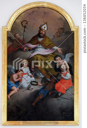 Saint Nicholas painting in the Saint Nicholas church in Petschied near Luson, Italy Saint Nicholas painting in the Saint Nicholas church in Petschied near Luson, Italy 136852034