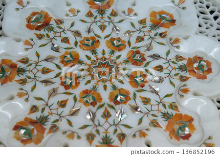 Traditional colorful floral marble tabletops for sale in Agra, Uttar Pradesh, India Traditional colorful floral marble tabletops for sale in Agra, Uttar Pradesh, India 136852196